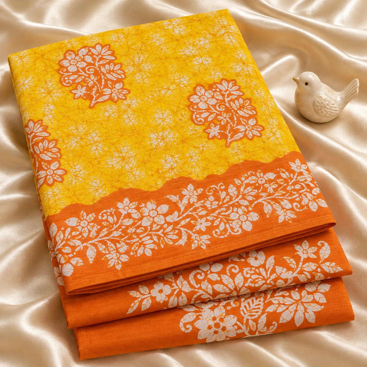 Yellow and Orange Floral Cotton Saree