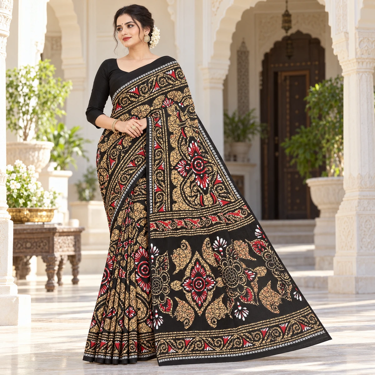 Elegant Black Cotton Saree