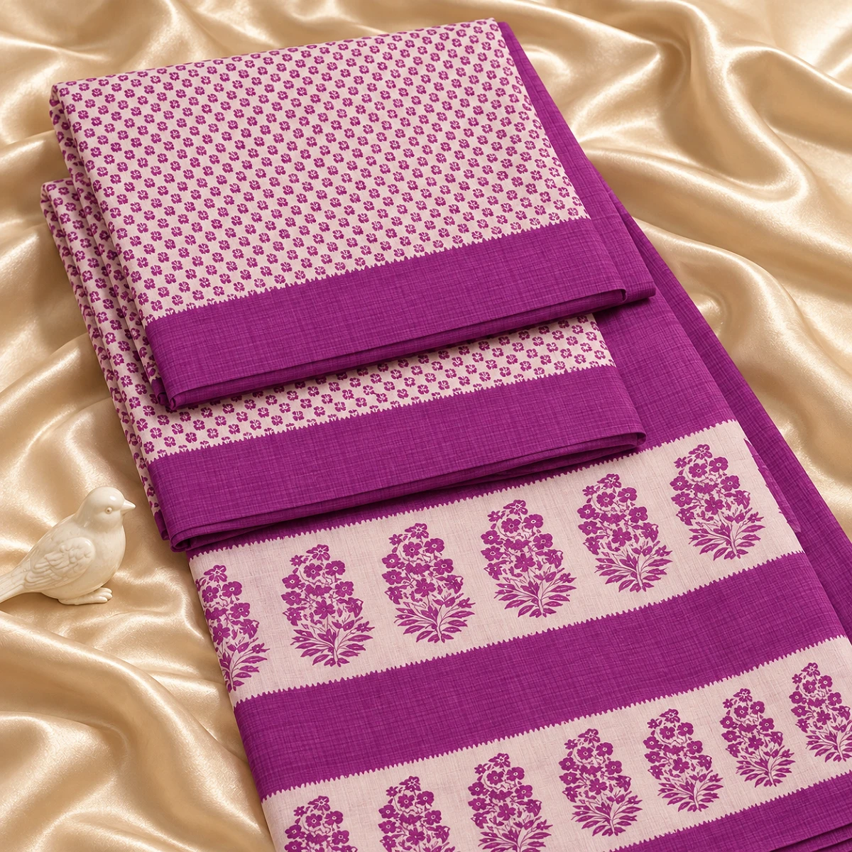 Ivory Courtyard Purple Motif Saree