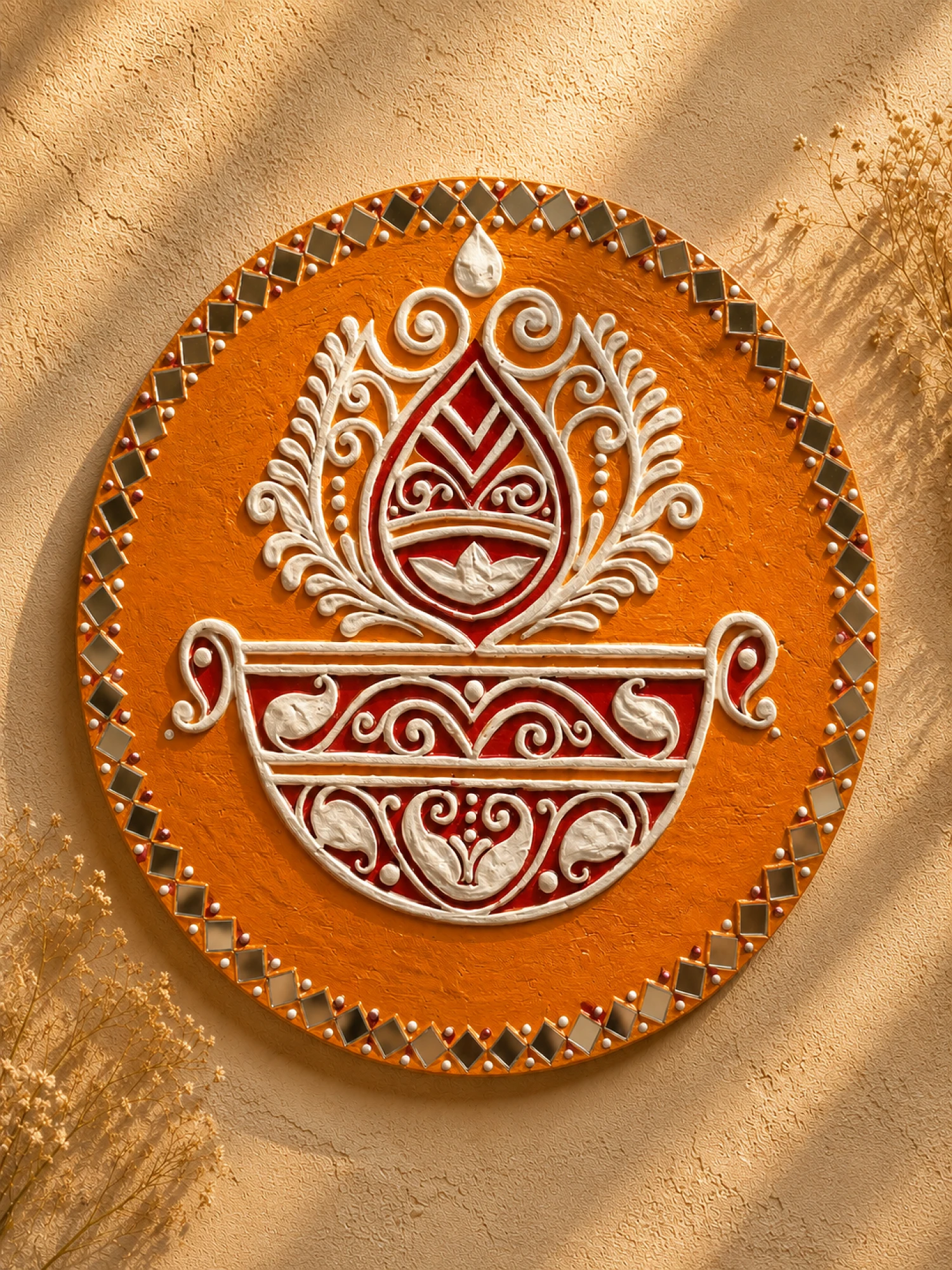 Ornate Orange Mandala Wall Plaque