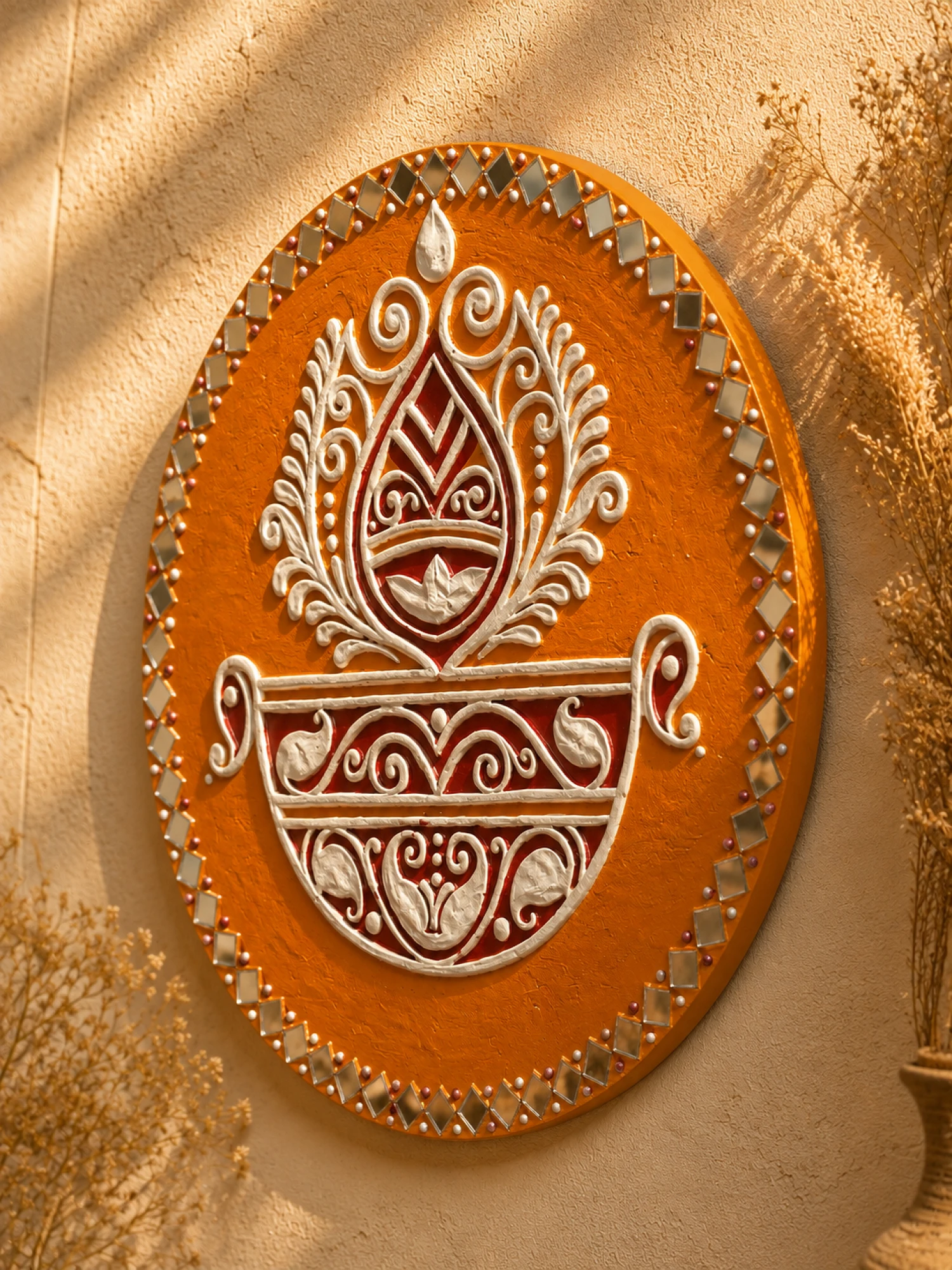 Ornate Orange Mandala Wall Plaque