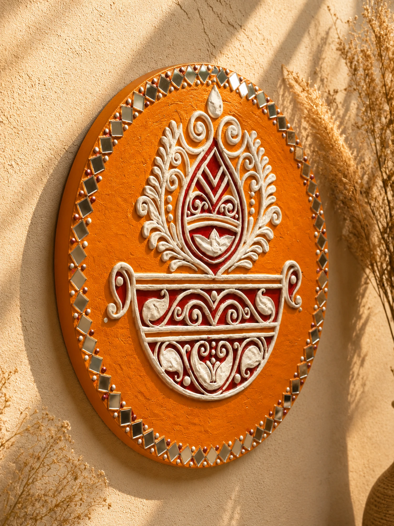 Ornate Orange Mandala Wall Plaque