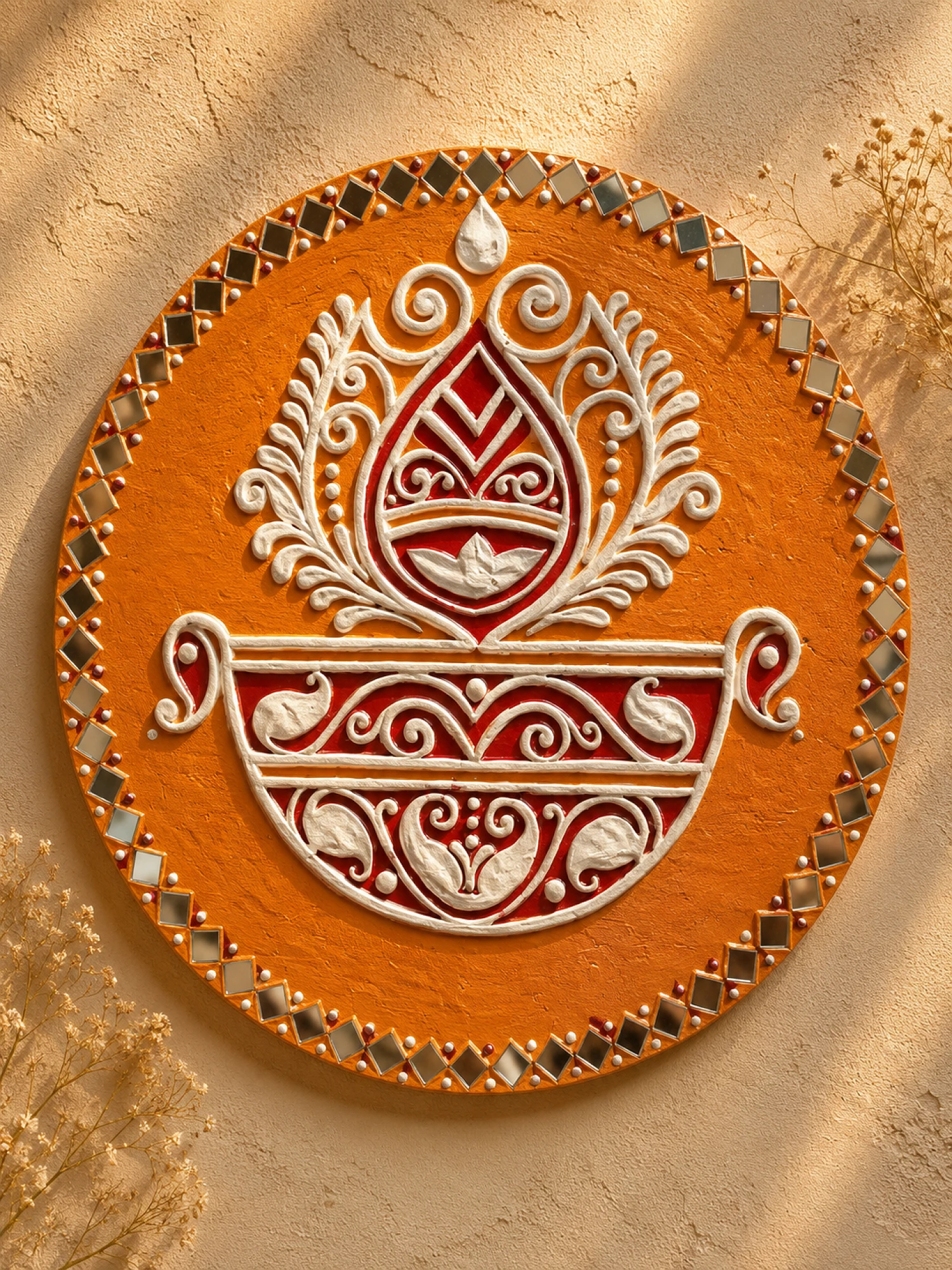 Ornate Orange Mandala Wall Plaque
