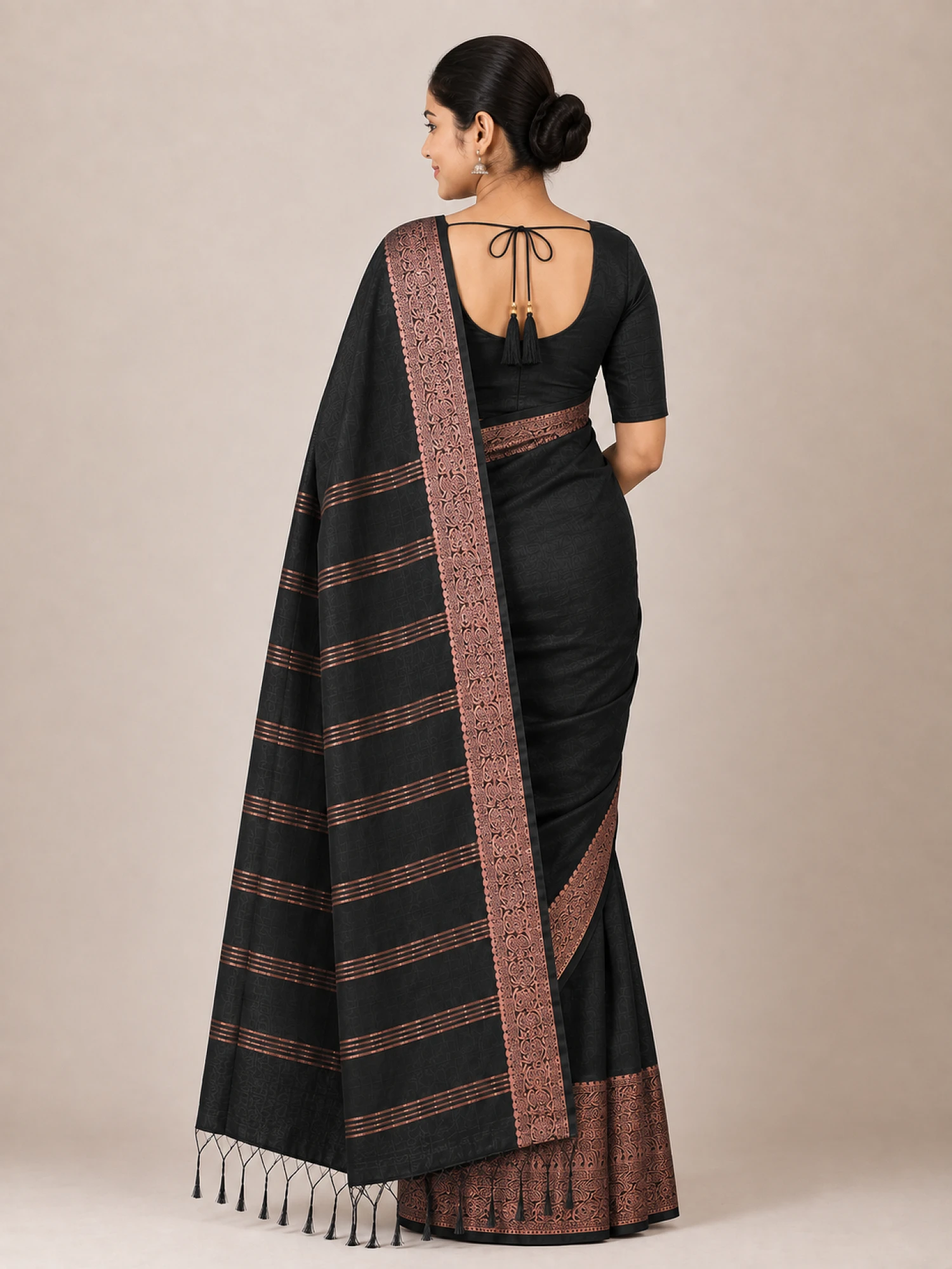 Black and Bronze handloom linen Saree