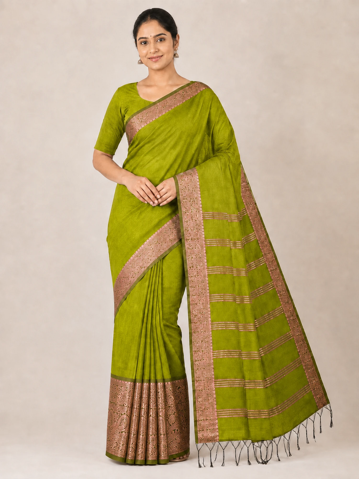 Elegant Olive Green Handloom Linen