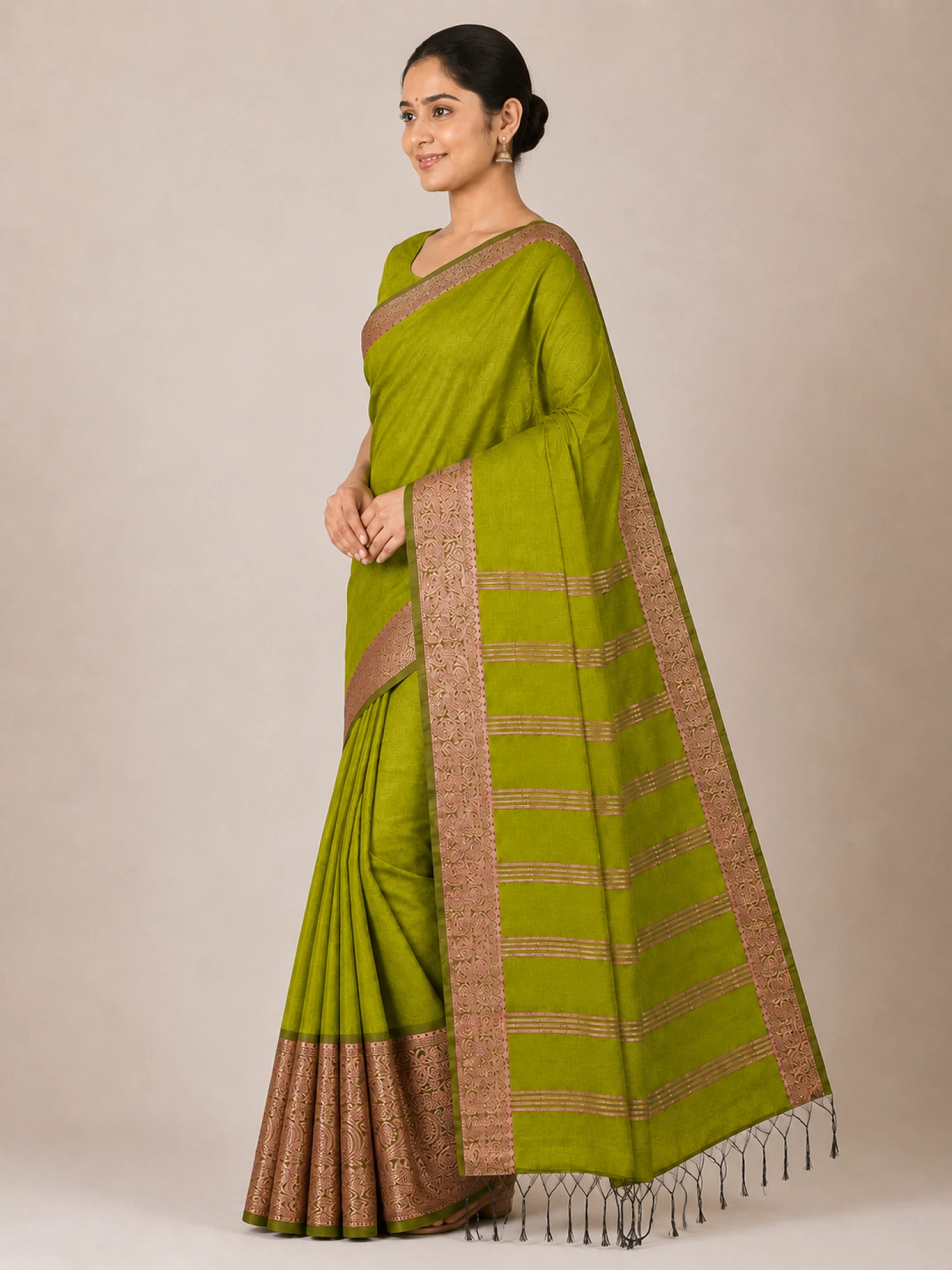 Elegant Olive Green Handloom Linen