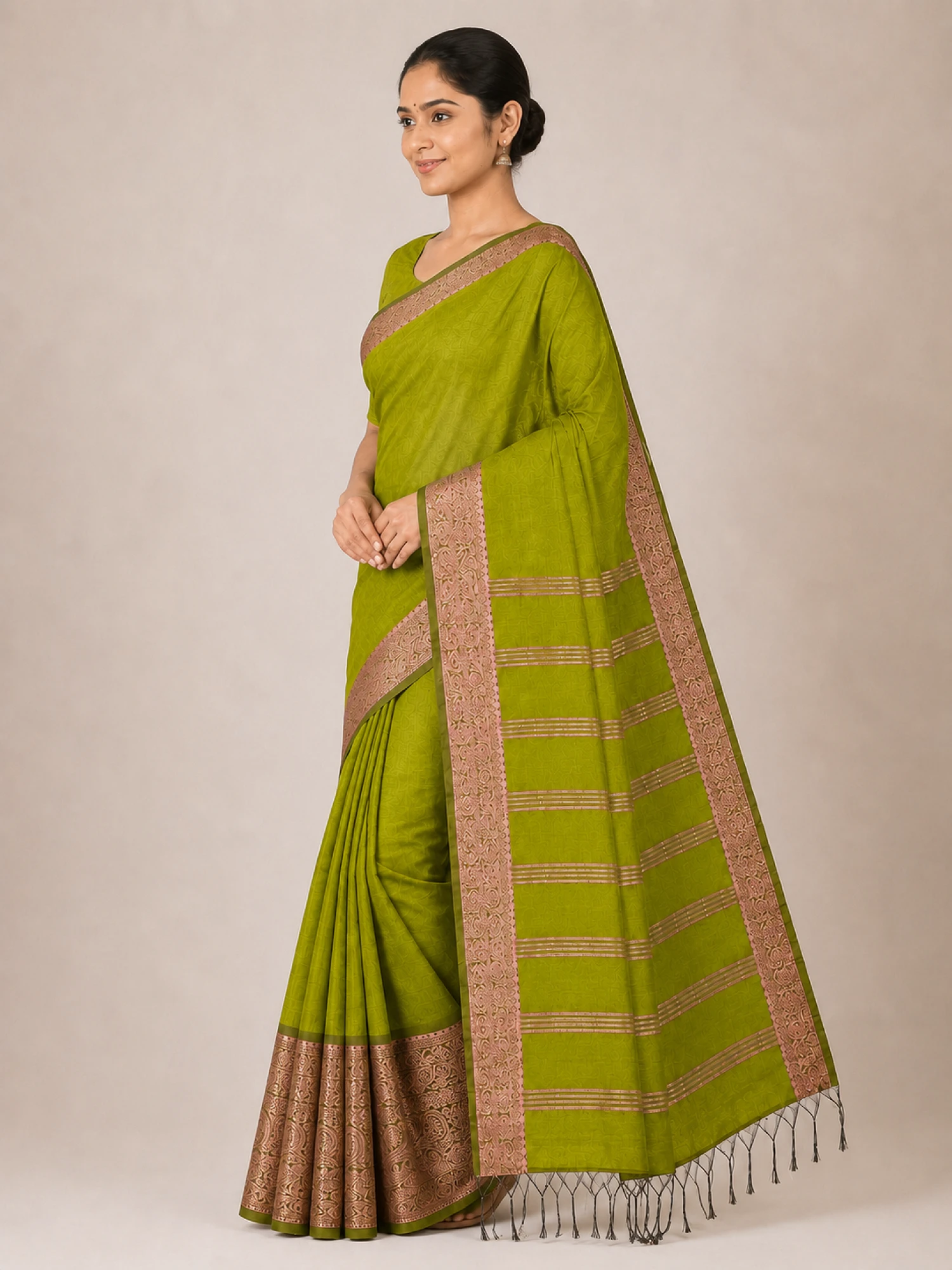 Elegant Olive Green Handloom Linen